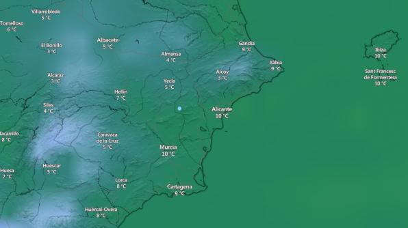 es ist kalt in Spanien, wir sind etwa bei dem hellblauen Punkt